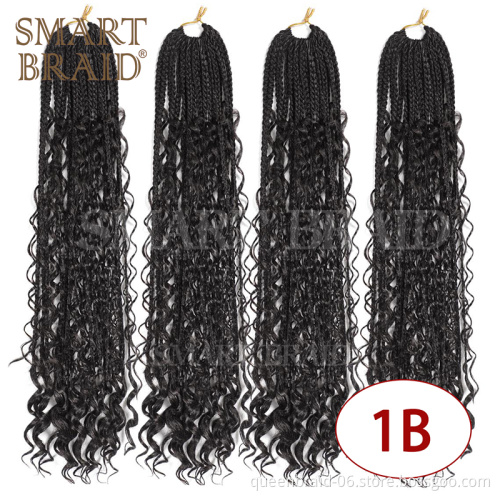 Goddess Box Braids Crochet Hair Curly Ends Ombre Synthetic Bohemian Braiding Hair Extensions Pre-looped Box Braiding for Women